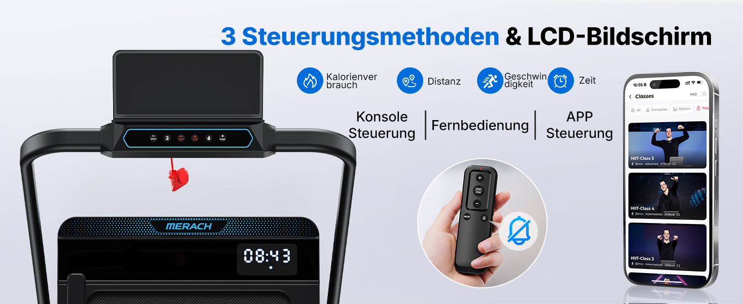 MERACH Walking Pad - біговий доріжки 3-в-1 для дому та офісу, регулювання нахилу 0-6%, швидкість 0-12 км/год, тиха робота 45dB, LED дисплей