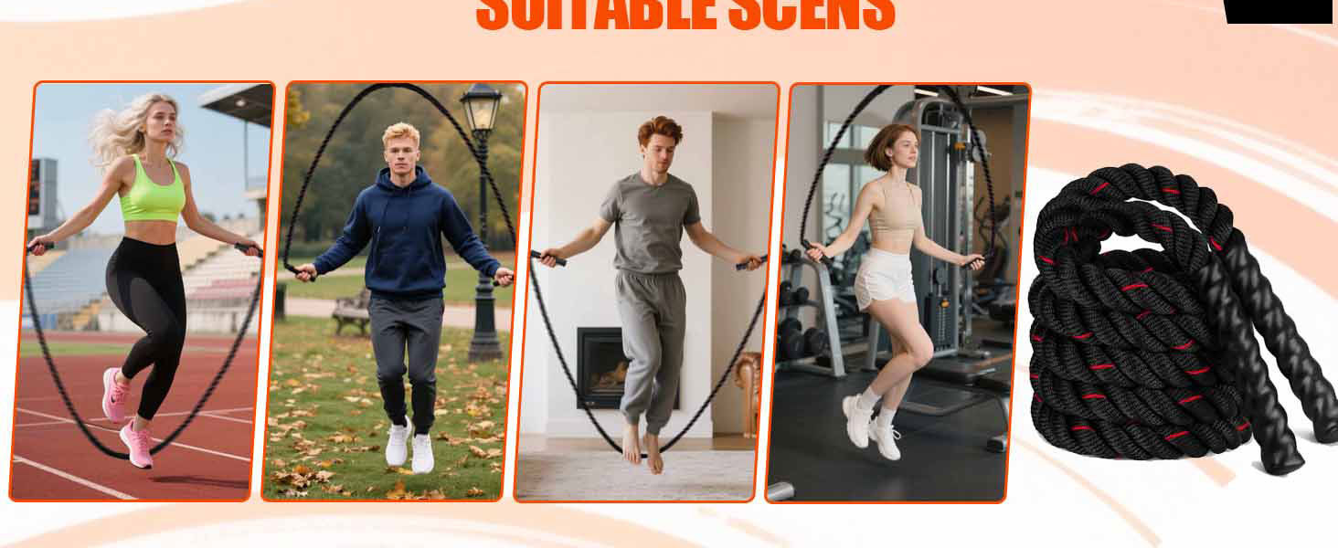 Скакалка, Battle Ropes, 280 см, 0,6 кг, для силових тренувань та загальної фізичної підготовки, чорний, преміум-якість