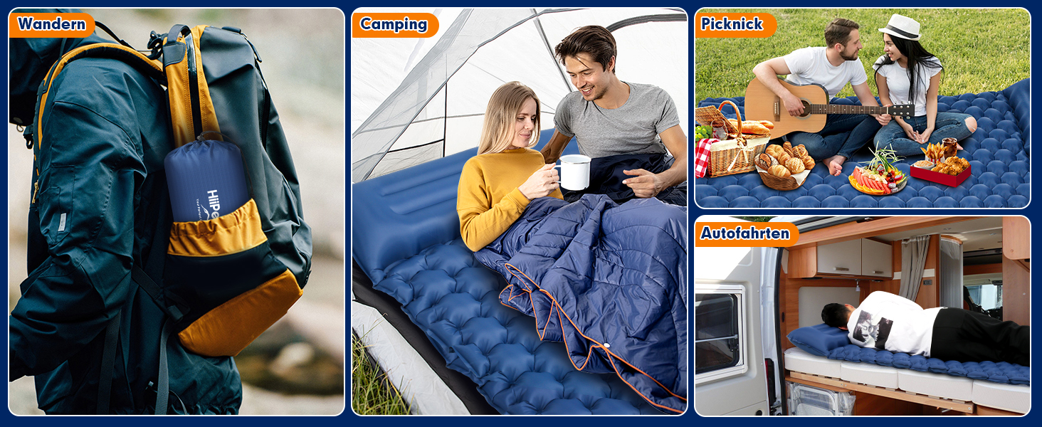 Каремат HiiPeak Isomatte самонадувний туристичний, з інтегрованими подушками, для кемпінгу, блакитний (подвійний)