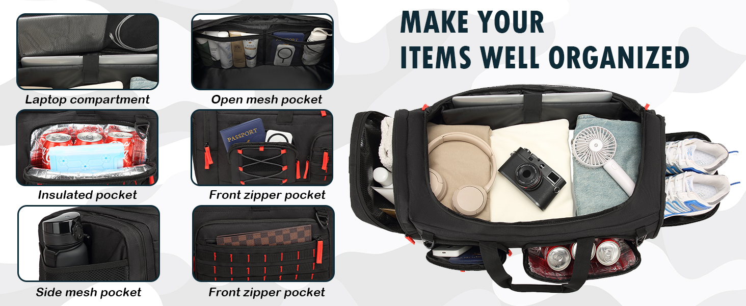 Спортивна сумка 50L для чоловіків 3-в-1 з відділенням для мокрого одягу та взуття, рюкзак, дорожня сумка, валіза ручної поклажі, для тренувань, залу, плавання, подорожей (чорний)