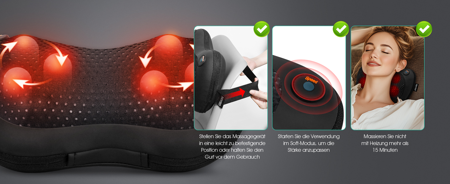 VOYOR HEALTH Масажна подушка з підігрівом, шиацу масажер з 3D головками, електричний прилад для зняття м'язового болю шиї, спини та ніг, подарунок для чоловіків і жінок, чорна