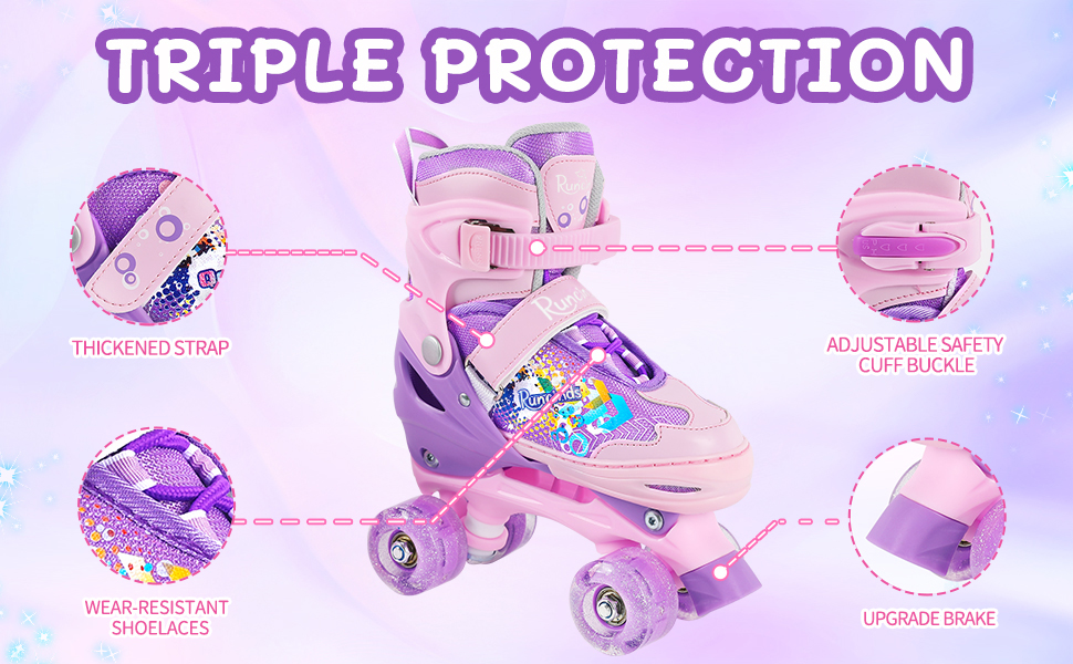 Дитячі ролики Kinder для дівчаток та жінок, 4 розміри, регульовані ролики для початківців, фіолетовий XL (35-39 EU), 215-245 мм