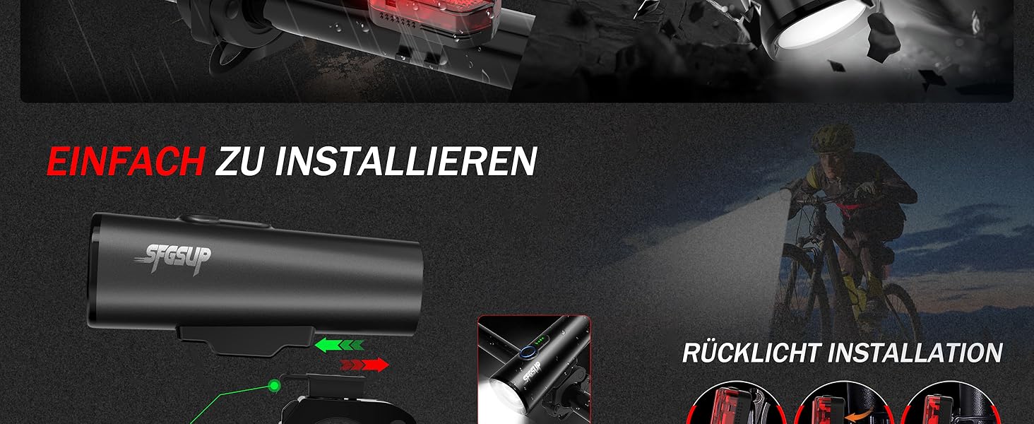 Набір велосипедних ліхтарів SFGSUP LED з USB зарядкою, водонепроникні (IPX5), схвалені StVZO