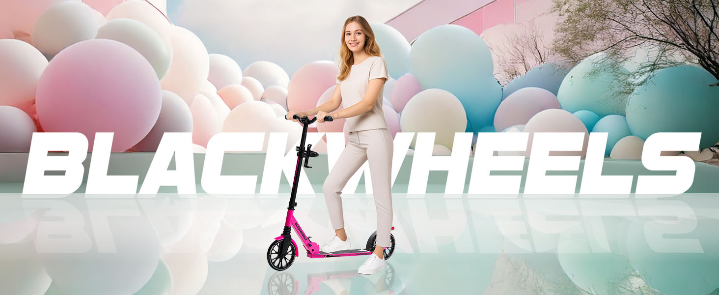 Самокат міський BLACKWHEELS Zoom City-Scooter 200мм, алюмінієвий, складаний, з амортизаторами, регульований кермо, чорно-рожевий