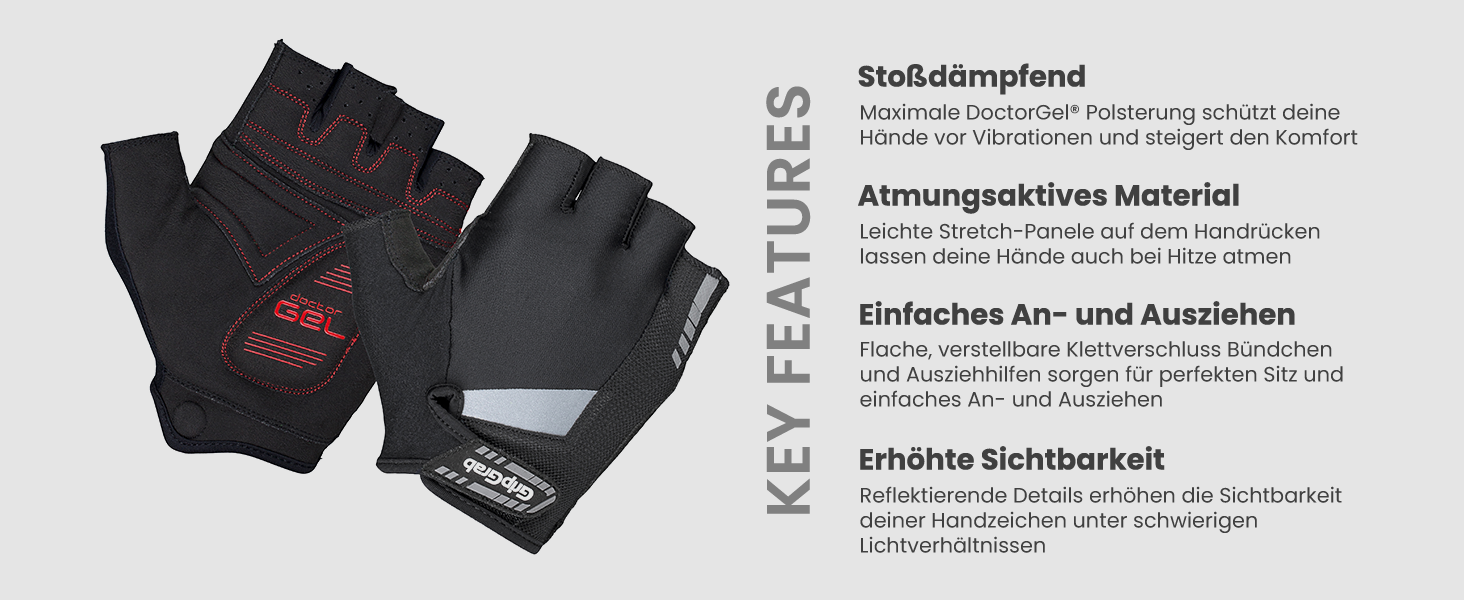 Велосипедні рукавички GripGrab SuperGel 6mm DoctorGel, безпальцеві, літні, чорні, розмір M