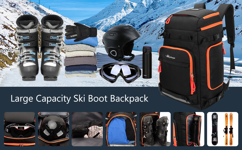 Чорний рюкзак для лиж та сноуборду HP з відділенням для шолома, 70L