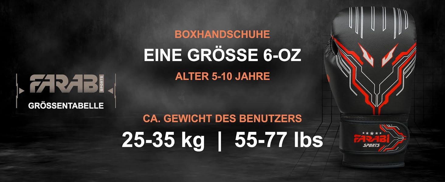 Спортивні боксерські рукавички Farabi Дитячі боксерські рукавички для хлопчиків і дівчаток Дитячі боксерські рукавички для молоді 6 унцій, юніорські боксерські рукавички для ММА, Муай Тай, боксерська груша та тренування Вік 5-10 6 унцій Червоний