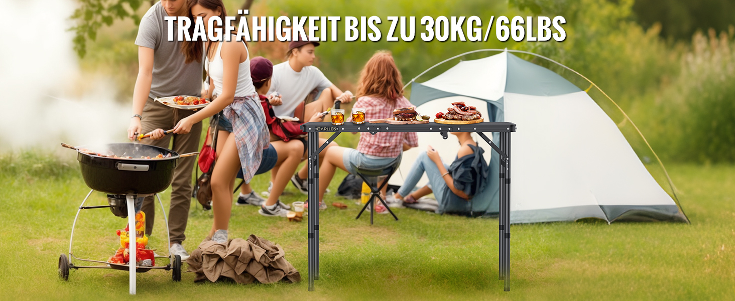 Складаний туристичний стіл GARLLEN 87x40 см, 3 положення висоти (26/48/70 см), чорний. Підходить для кемпінгу, пікніка, саду, грилю.