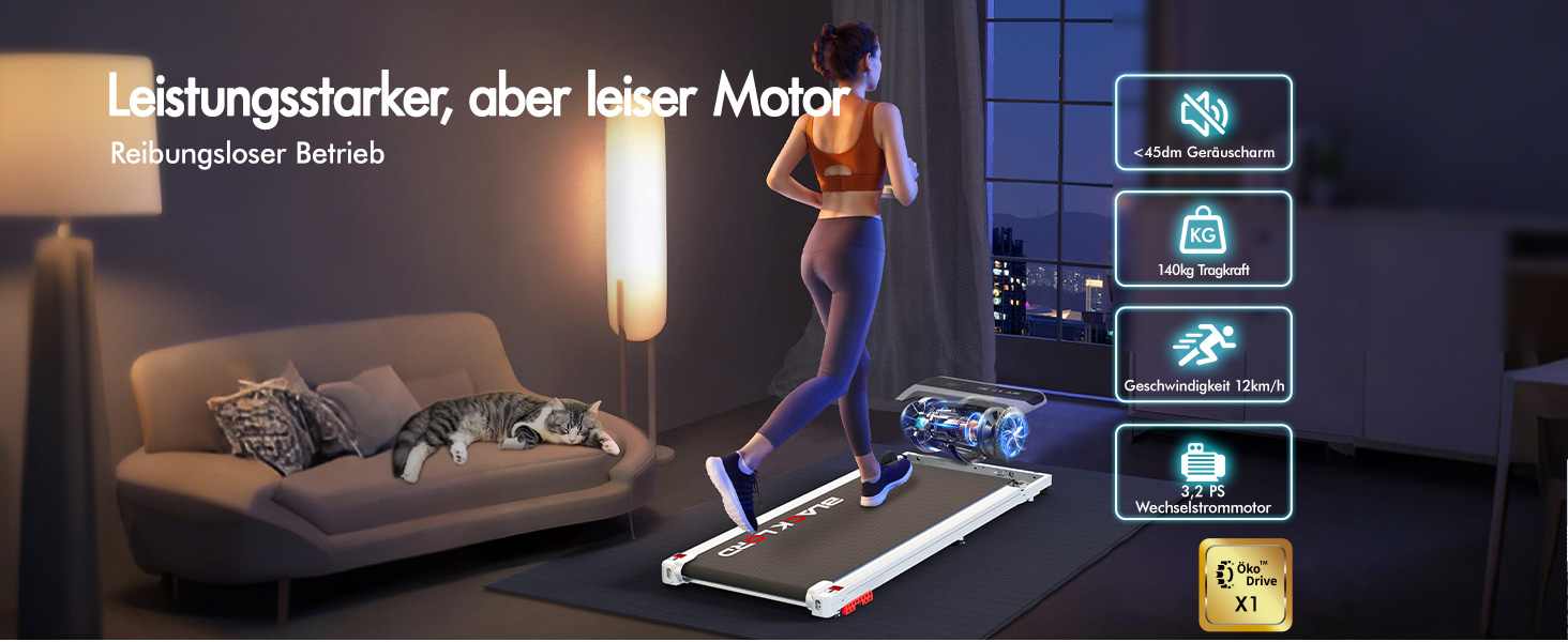 Електричний біговий тренажер BLACK LORD з нахилом 9%, 3.2 PS, 4-в-1 для дому та офісу, 12 програм, динамік, 140 кг, білий