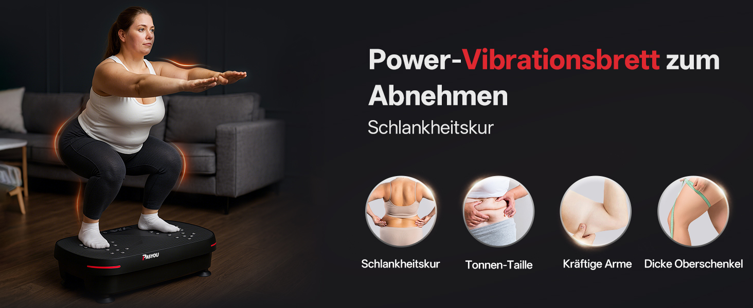 PASYOU Вібраційна платформа для тренувань всього тіла з пультом дистанційного керування та еластичним гумкою, 0-99 інтенсивність