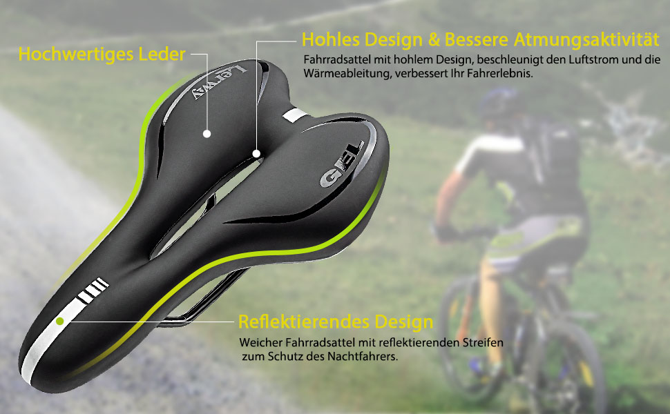 Велосипедне сідло LERWAY для MTB, шосе, BMX: чорне, зручне, з PU-шкіри, водонепроникне, з отвором, світловідбиваюче