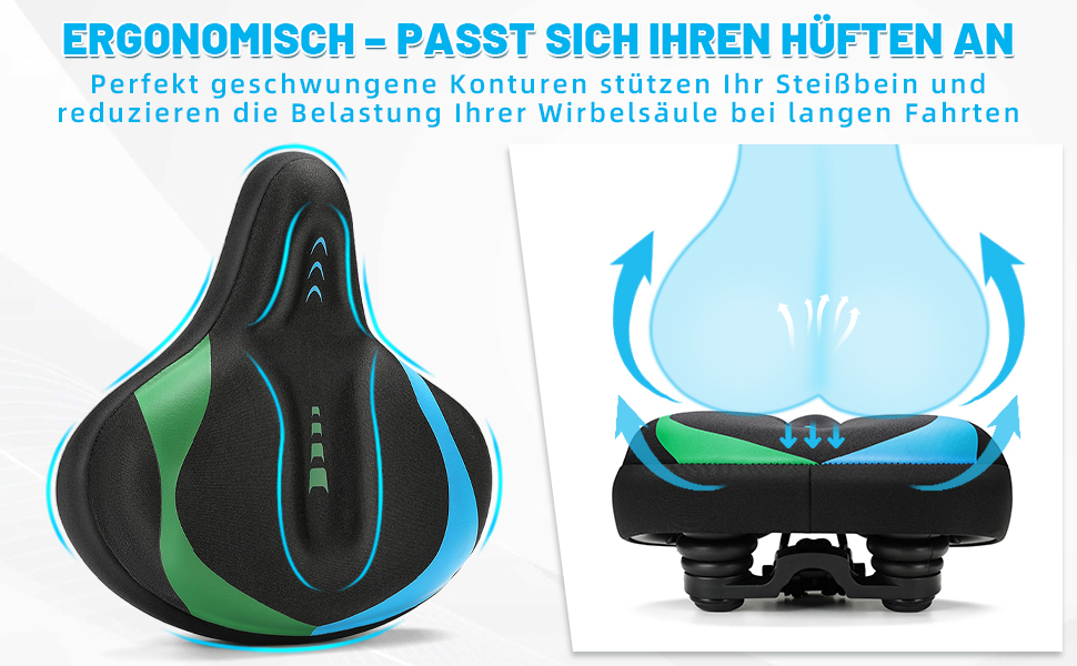Велосипедне сідло CDYWD для чоловіків та жінок, широке, м'яке, гелеве, ергономічне, універсальне, синьо-зелене