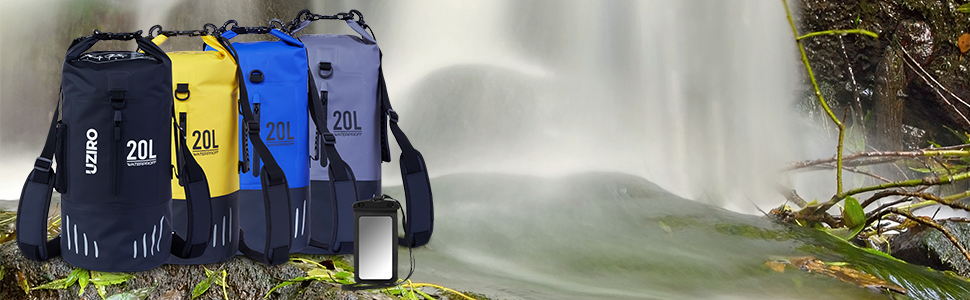 Водонепроникний рюкзак UZIRO 20L, Dry Bag, сірий