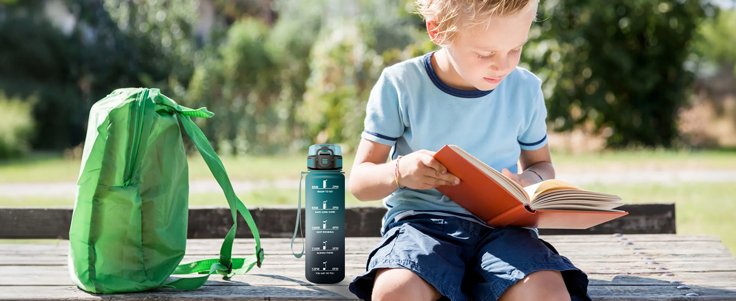 Спортивна пляшка 1л з позначенням часу, фільтром, для води з газом, без витоку. Підходить для велосипеда, бігу, дорослих. Колір: лавандово-рожевий