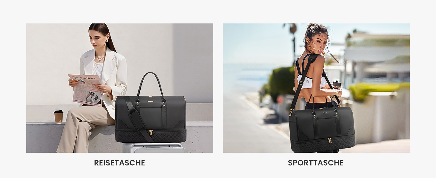 Сумка-мішок LOVEVOOK для жінок: дорожня/спортивна сумка-мішок з відділенням для взуття та мокрих речей, 2 шт. (40л, чорний)