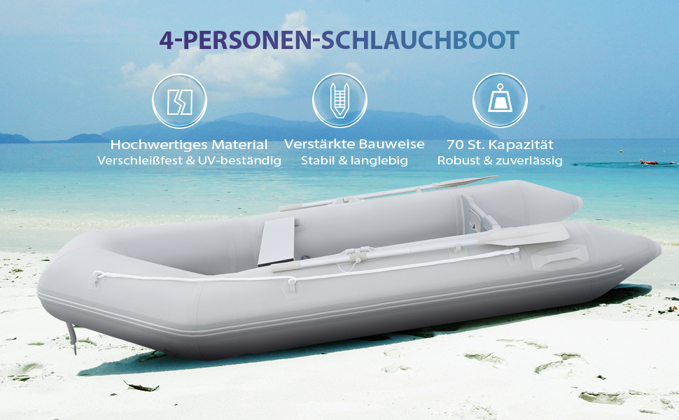 Надувне човен CO-Z для 2-4 осіб, сірий: 230x130x33см / 300x150x42см з веслами та насосом. Рибальський човен з алюмінієвим дном та сидінням.