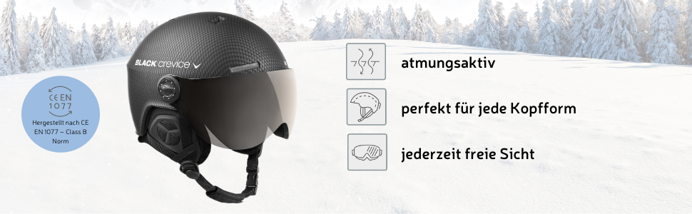 Шолом гірськолижний BLACK CREVICE Gstaad з візором (стиль пілота) | Полікарбонат, дихаючий, регульований | XS/S (51-54 см) | Carbon Navy/Orange