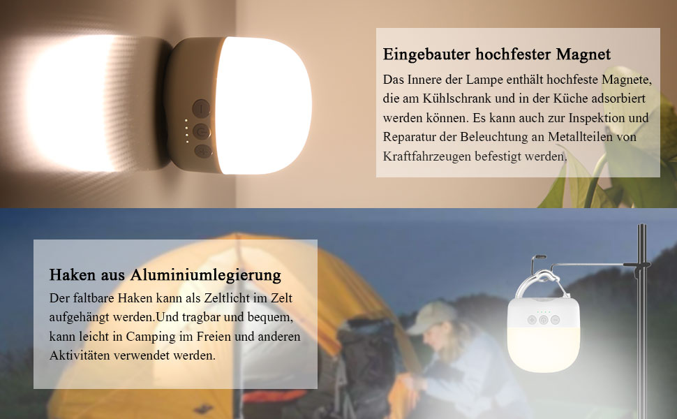 Ліхтар кемпінговий LED USB, 5200 mAh, 4 режими яскравості, регулювання, магнітний, для кемпінгу та надзвичайних ситуацій