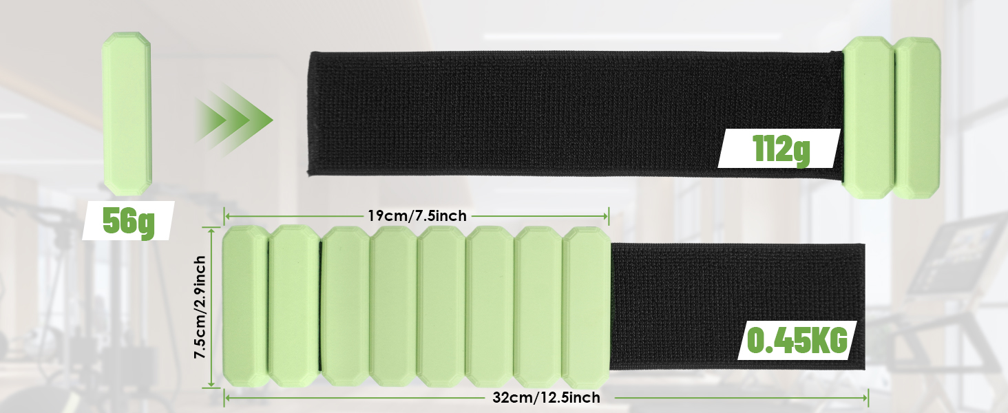 Регульовані вантажні манжети для зап'ястя (2 шт, по 0,45 кг), довговічні, портативні, для йоги, танців, пілатесу, кардіо, аеробіки, ходьби, зелені