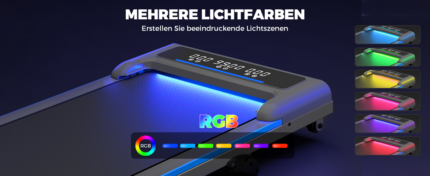 Біговий столик ONETWOFIT з RGB-підсвічуванням, регульований, з пультом керування та додатком, для дому BLACK-RGB