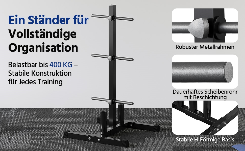 Стійка для гантелей Yaheetech - дерев'яний підсвічник для гантелей, стійка для ваги з 6 стієк, 28 мм, сталь, максимальне навантаження 400 кг