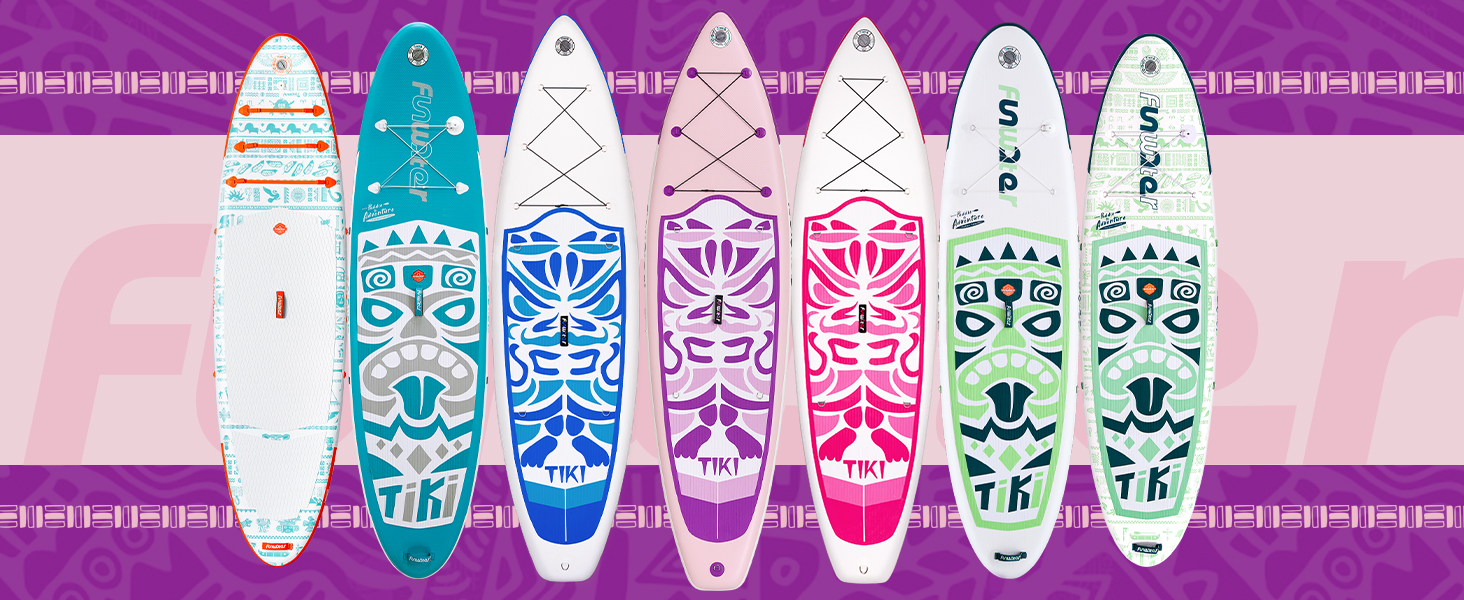 Надувний SUP-борд FunWater 10'6'-11'6' – ідеальний для початківців та сімей, з антиковзким EVA-деком, веслом, насосом та аксесуарами (10'6-TIKI LILA)