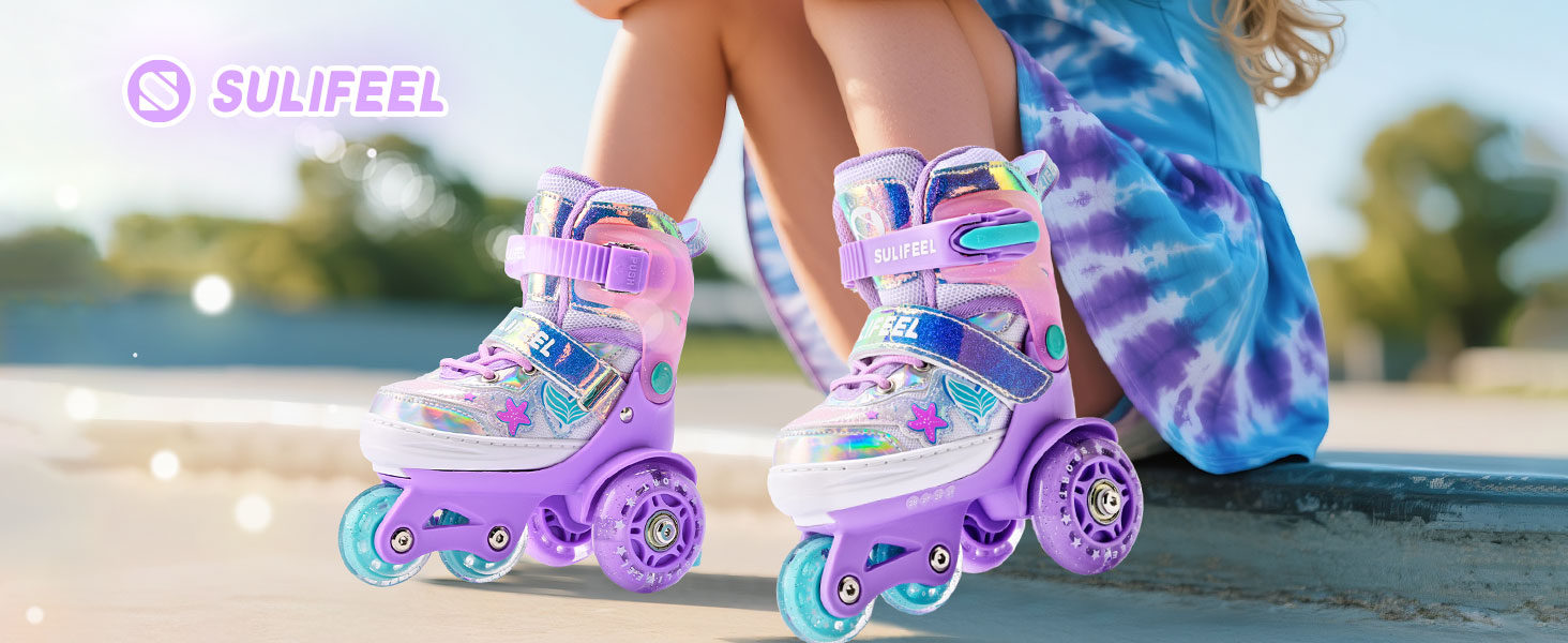 Роликові ковзани SULIFEEL для дівчаток та дітей з підсвічуванням, регульовані, 4 розміри, для малюків та початківців (Червоний, M (32-36))