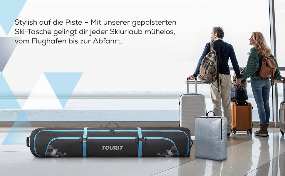 TOURIT Набір для перевезення лиж та черевиків: валіза для лиж на 2 пари (195 см), водонепроникний матеріал 900D Oxford, з колесами, сірий