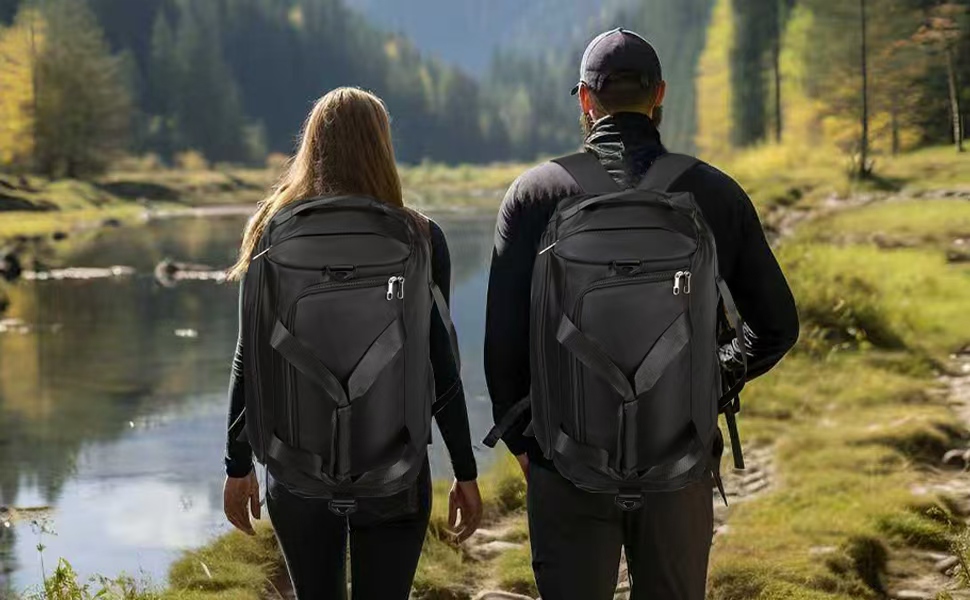 Спортивна сумка-рюкзак для чоловіків та жінок - містка дорожня/тренувальна сумка з відділенням для взуття та мокрих речей, 50 x 28 x 25 см, чорна