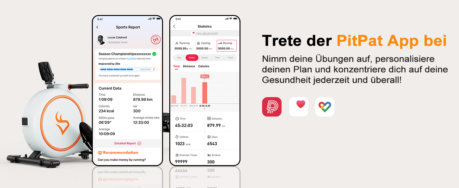 Гребний тренажер DeerRun з магнітною системою опору, 32 рівні, 136 кг, безшумний, з LCD-дисплеєм, для дому, білий-помаранчевий