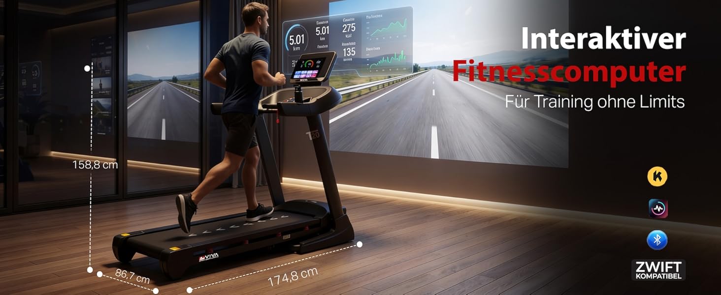 Бігова доріжка AsVIVA T20 Pro для дому: складана, швидкість до 18 км/год, нахил 20%, амортизація, макс. вага 150 кг, тренажер для кардіо та витривалості