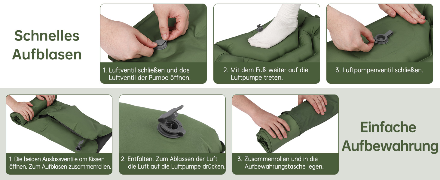 Килимок для кемпінгу Hausprofi Isomatte: ультралегкий надувний килимок з насосом та подушкою, для туризму, пляжу, відпочинку на природі, армійного кольору