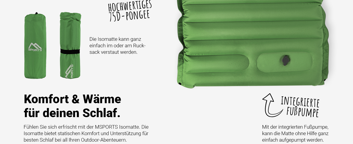 MSPORTS Килимок для кемпінгу Premium, Ultraleichte Isomatte для відпочинку на природі з насосом, вологостійкий для піших прогулянок, трекінгу та кемпінгу (Помаранчевий)