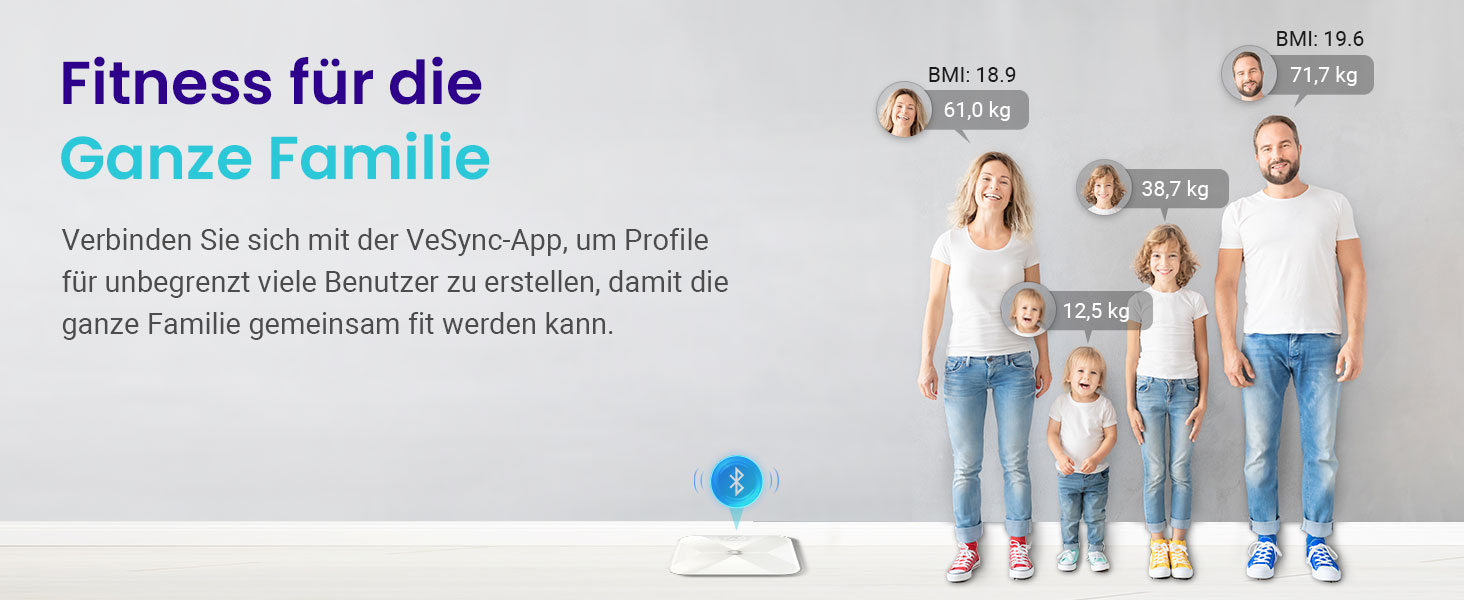 Розумна вага Etekcity Bluetooth, ультратонка, електронна, для вимірювання жиру, м’язової маси, води, білка, кісткової маси, з додатком для iOS/Android, до 180 кг