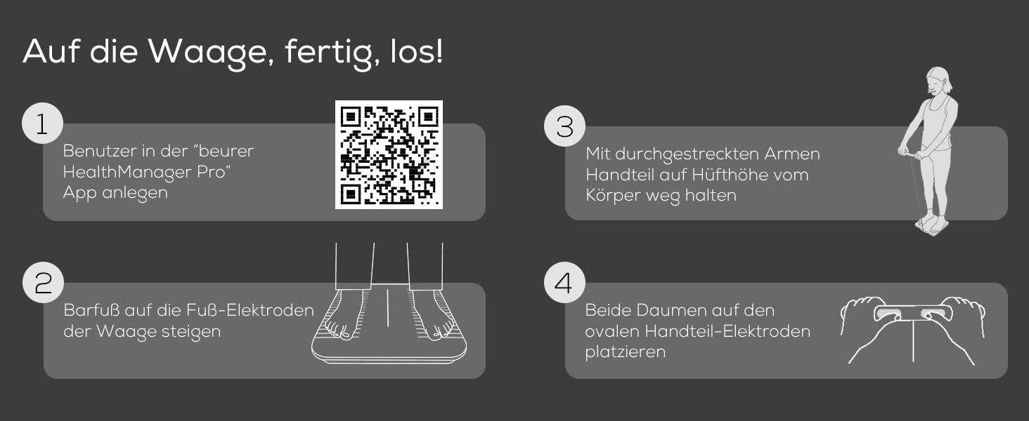 Ваги Beurer BF 450 з підключенням до програми через Bluetooth, аналіз складу тіла, цифрові ваги з 17 показниками (жир, м'язи, BMI), матова поверхня, 8 пам'яток, максимальне навантаження 180 кг, керування через додаток (аналіз складу тіла, сегментне вимірювання)