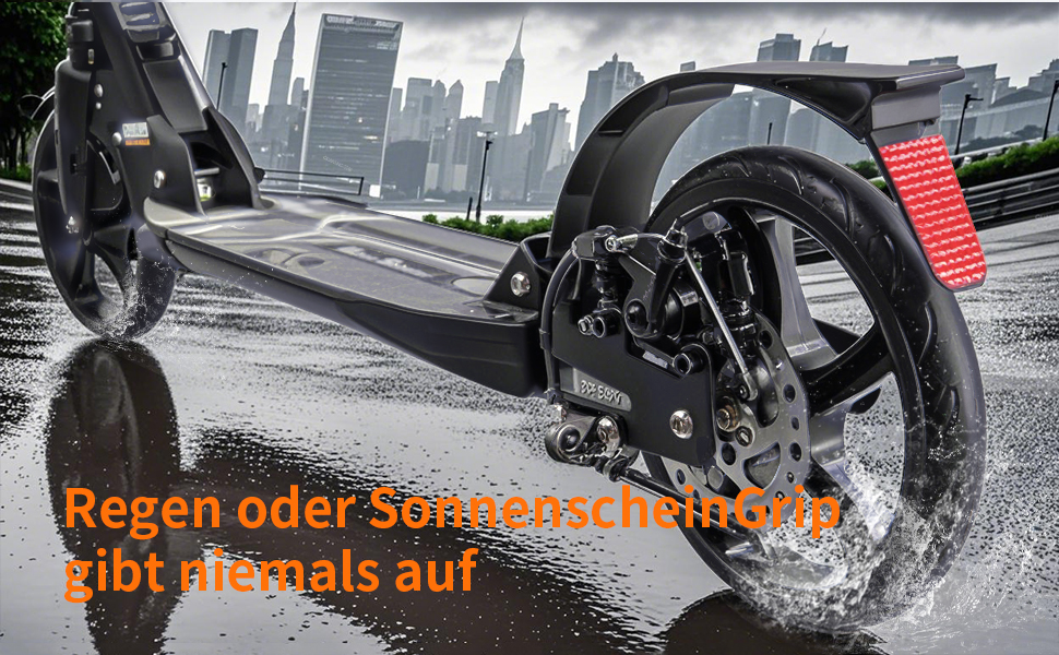 Роликовий самокат Uluck Roller Erwachsene для дорослих та підлітків, 200 мм, дискові гальма, складаний, з ременем та подвійною амортизацією (Чорний)