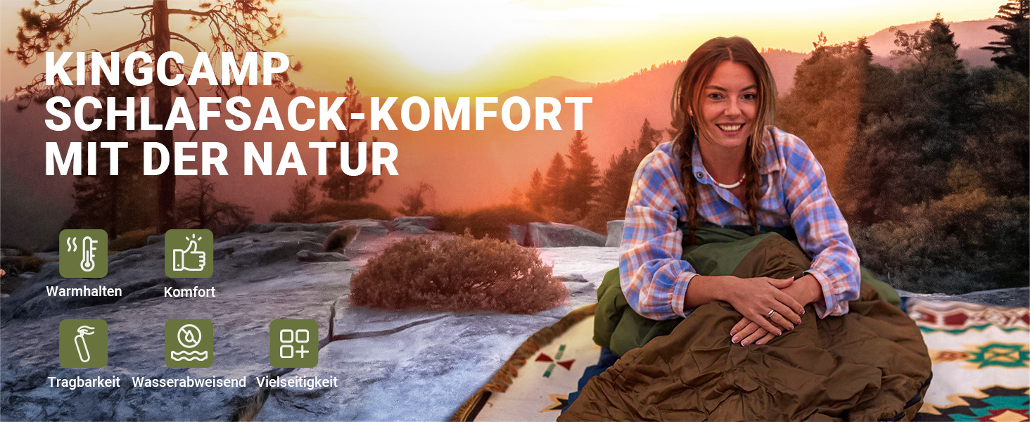 Сплячий мішок KingCamp Flannel для дорослих, 3-4 сезони, ультралегкий, бавовна, теплий, ковдровий, водонепроникний, для кемпінгу (зелений/коричневий, L, блискавка)