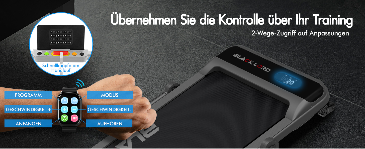 Електрична бігова доріжка BLACK LORD MS2H з нахилом 9%, 3.2 к.с., Walking Pad 4-в-1 для дому та офісу, 12 програм, вбудований динамік, до 140 кг, срібляста (з поручнем)