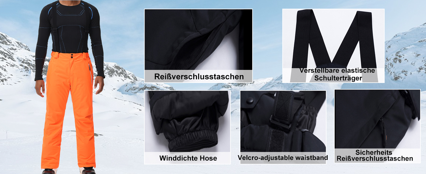 Чоловічий комплект гірськолижний: куртка та штани ALSOGO, водонепроникний, вітронепроникний, з капюшоном, для сноуборду та гірських лиж, чорний