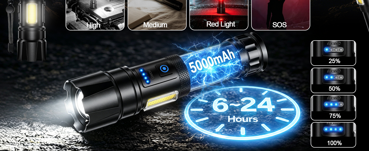 Ліхтарик тактичний LED AIUNAOM 500000 люмен, акумуляторний, водонепроникний IPX6, 9 режимів для кемпінгу, походів, надзвичайних ситуацій