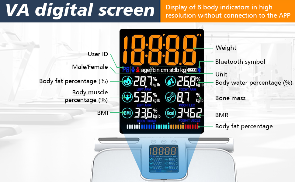 Вага для вимірювання жиру в тілі з датчиками на ручках, вага з великим дисплеєм, 8 високоточних сенсорів та APP, персональна вага з аналізом жиру (32 показники) (Біла)
