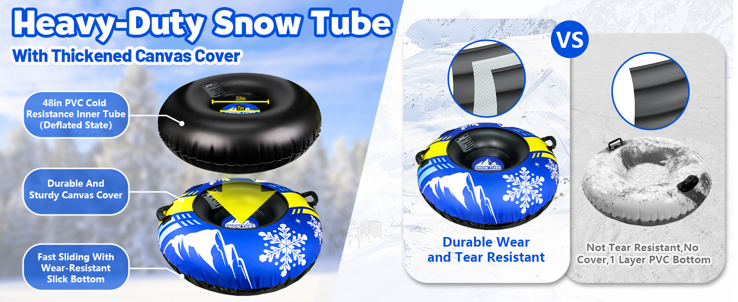 Надувний сніговий санки ZMLM, 120 см, для дорослих та дітей, міцний, з канвасом, зимові розваги для сім'ї