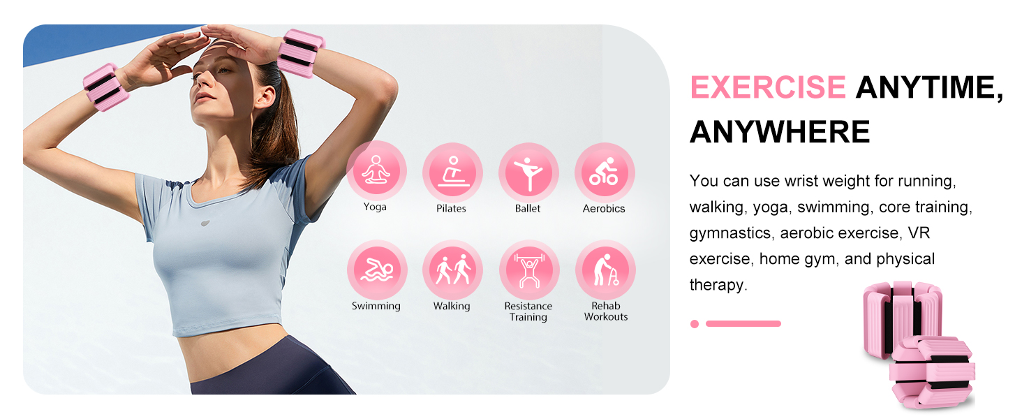 Набір вагів для зап'ястя та щиколоток (2 шт., 0.45 кг кожна) для йоги, пілатесу, фітнесу, рожевий