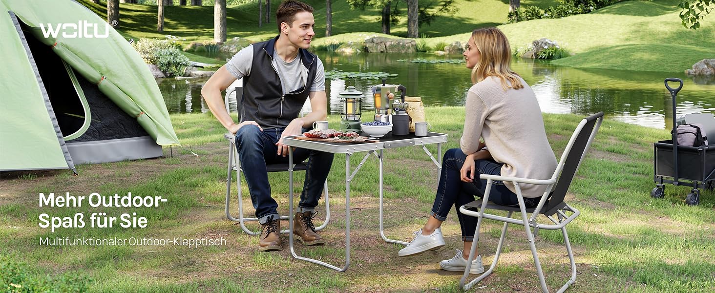 Стіл туристичний складний Woltu 70x50x60 см, алюміній та MDF, для пікніка та відпочинку на природі, чорний