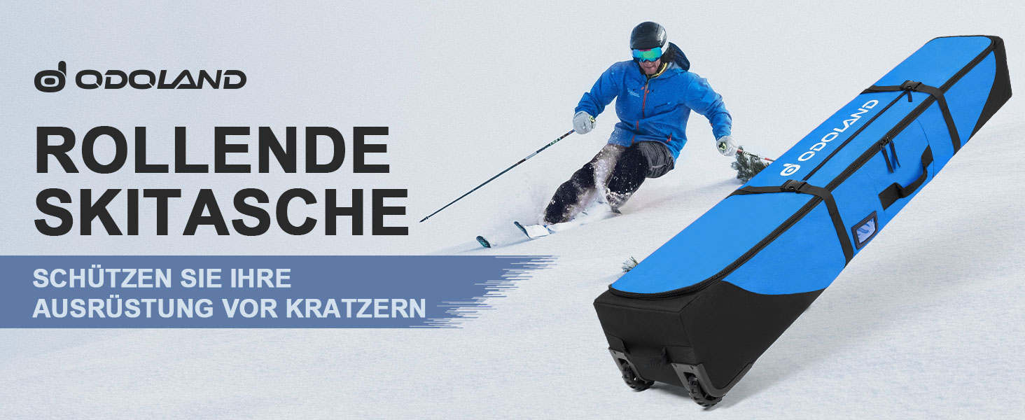 Чохол для лиж Odoland з роликами, водонепроникний, для подорожей літаком, 170 см, оранжевий