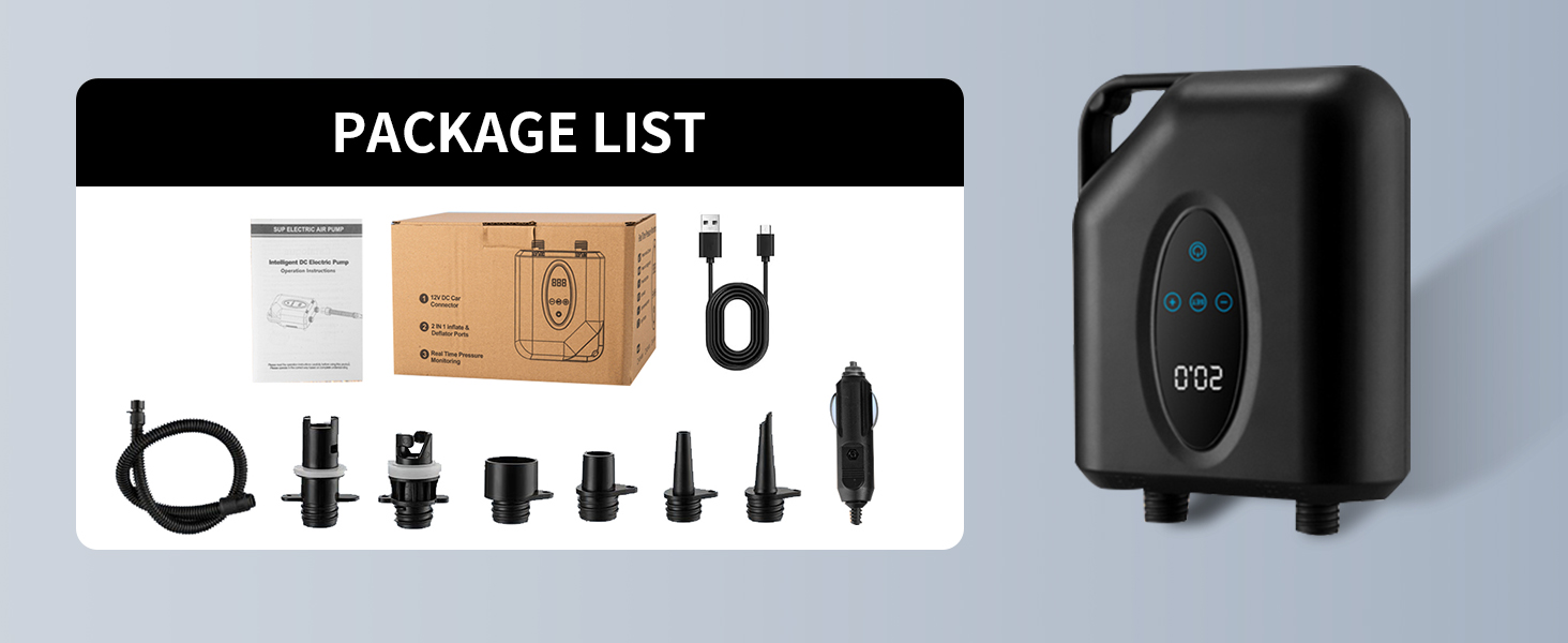 OBEST Електричний Насос для Шини 12000mAh, 20 PSI, Бездротовий, Подвійний, Автоматичне Вимкнення, Чорний