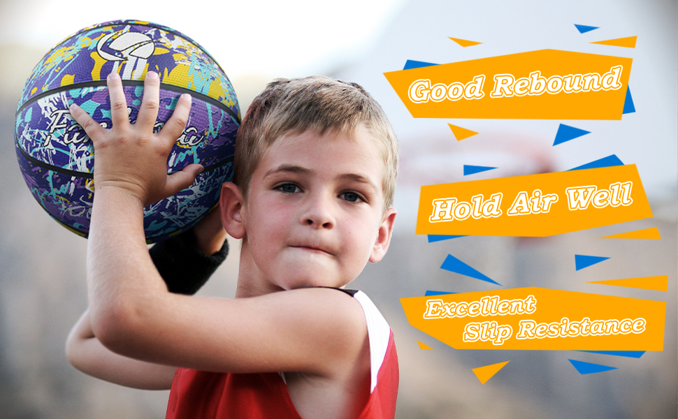 Баскетбольний м'яч Fantecia, розмір 5, з насосом. Ідеальний для вуличних тренувань, початківців, підлітків та дорослих. Матеріал: гума, дизайн: графіті