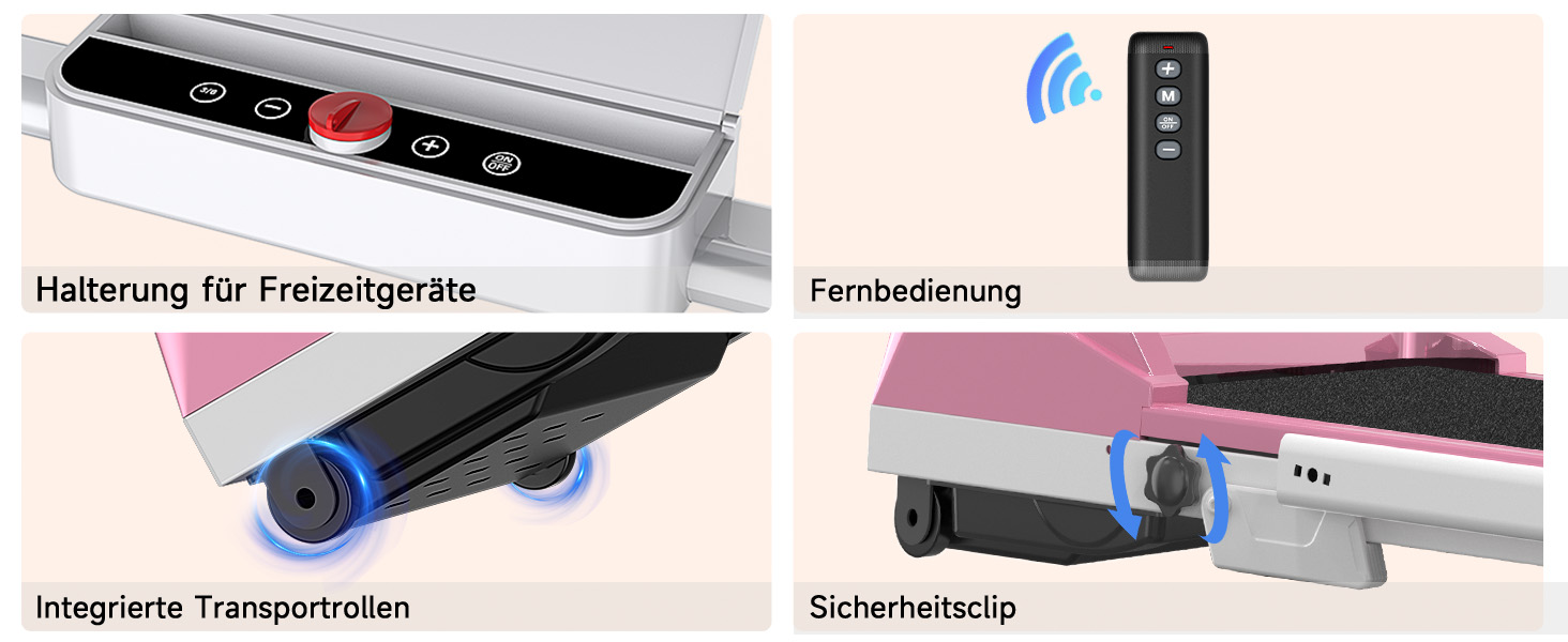 Біговий доріжка HomeFitnessCode Walking Pad з нахилом - компактний біговий тренажер для дому та офісу (рожевий, складаний)