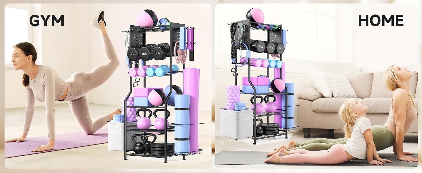 Металевий стійка для гантелей та гирь, органайзер для йога-матів, чорний. Підійде для домашнього спортзалу