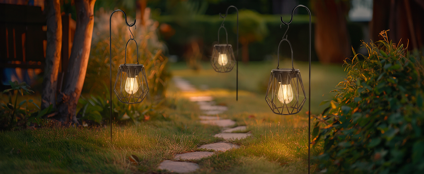 2 Сонячні ліхтарі для саду та вулиці, LED, водонепроникні, металеві, чорні, (діамант)